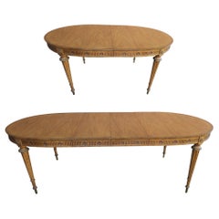 Used Louis XVI Brass Mounted French Walnut Oval Extension Dining Table W/ 2 Leaves