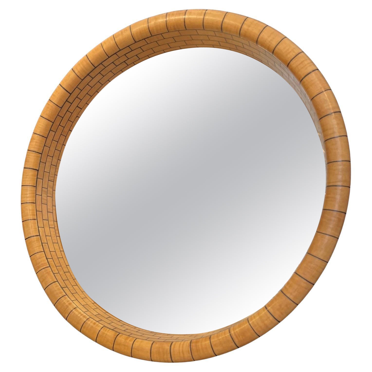 Vintage Curly Round Maple Mirror For Sale
