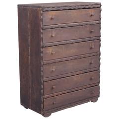 Vintage 1930s Rancho Carved Redwood Six-Drawer Dresser