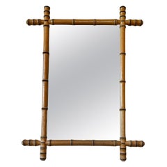 Grand miroir français en faux bambou du 19e siècle