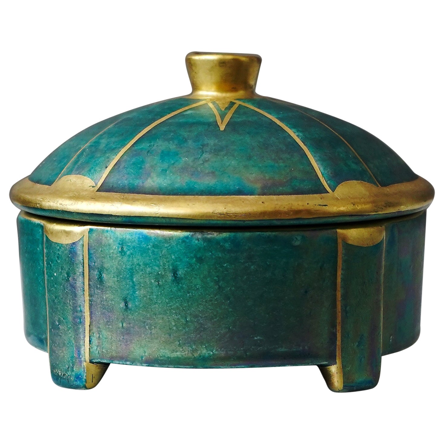 Small Art Deco Lustre Lidded Bowl by Josef Ekberg for Gustavsberg, Sweden, 1930s For Sale