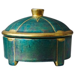 Petit bol à couvercle Art Déco lustré de Josef Ekberg pour Gustavsberg, Suède, années 1930