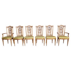 Retro Set Six Louis XVI Brass Mounted Carved French Walnut Dining Chairs