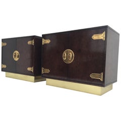 Pair of Mastercraft Burl Wood and Brass Bedside Tables