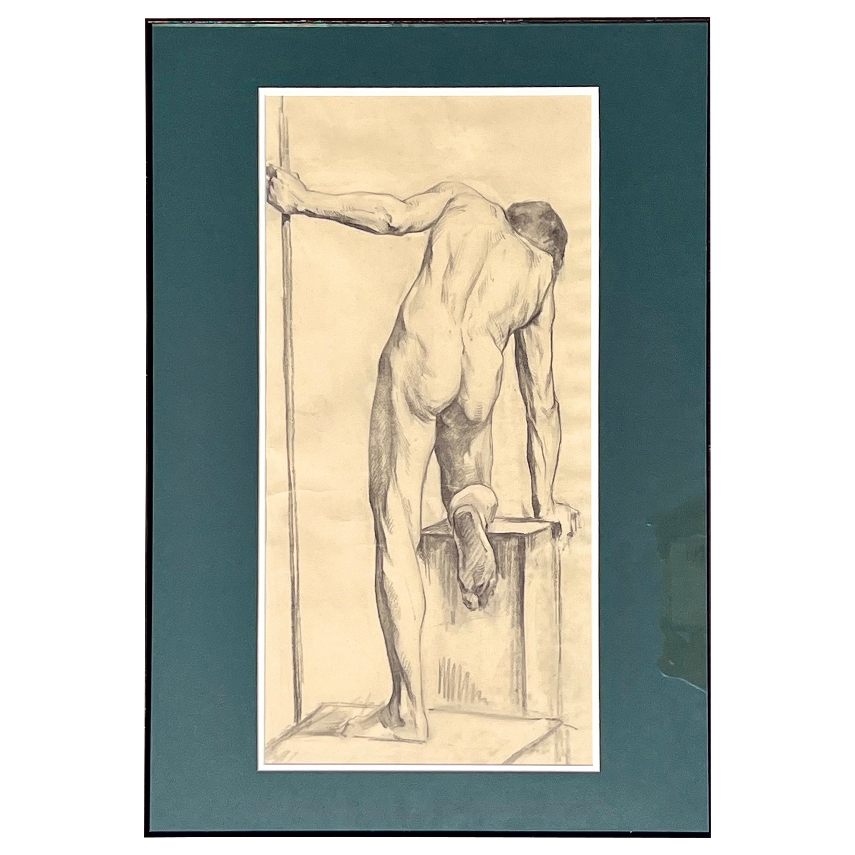 Antique Male Nude Art Study Drawing From Paris, Framed in Italy

Offered for sale is a late 19th-century male nude art study drawing in graphite on paper with great details There are 4 drawings in total which are listed individually. They were