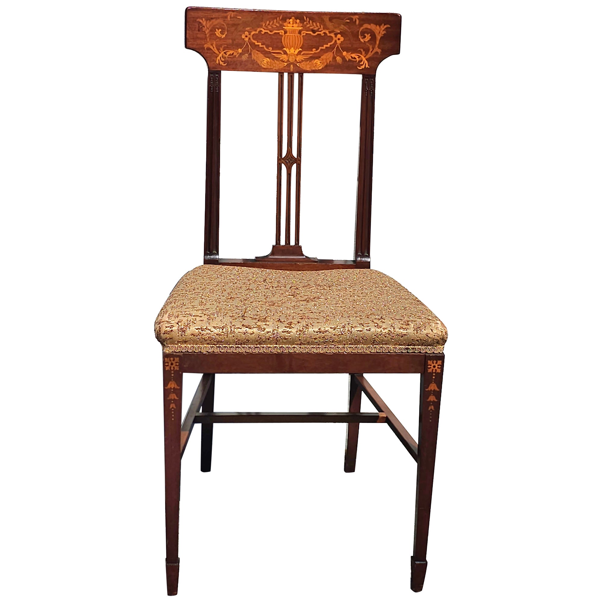 19th Century Dutch Colonial Mahogany Marquetry Side Chair  For Sale