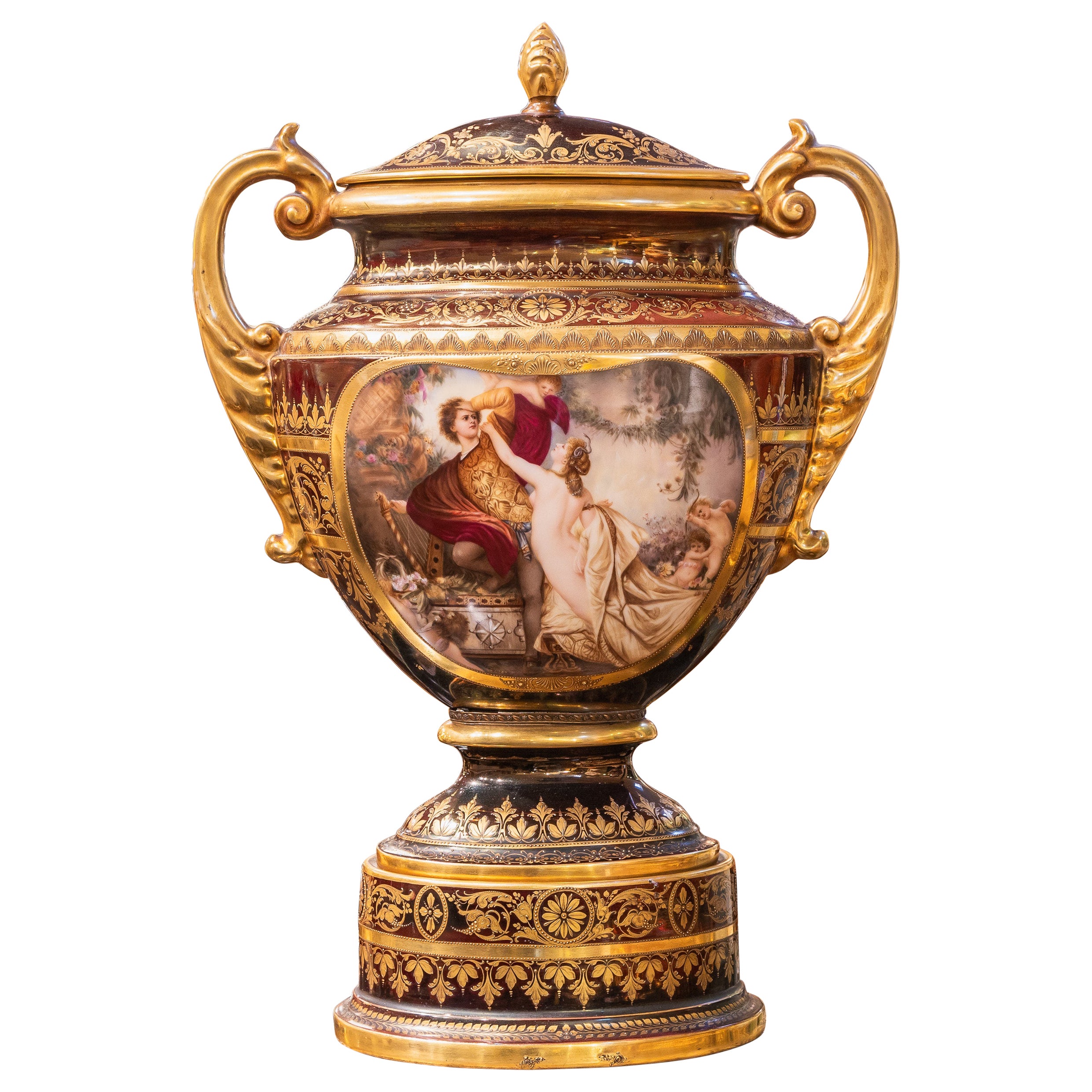 A very fine Palatial 19th century Royal Vienna porcelain urn . Signed Wagner For Sale