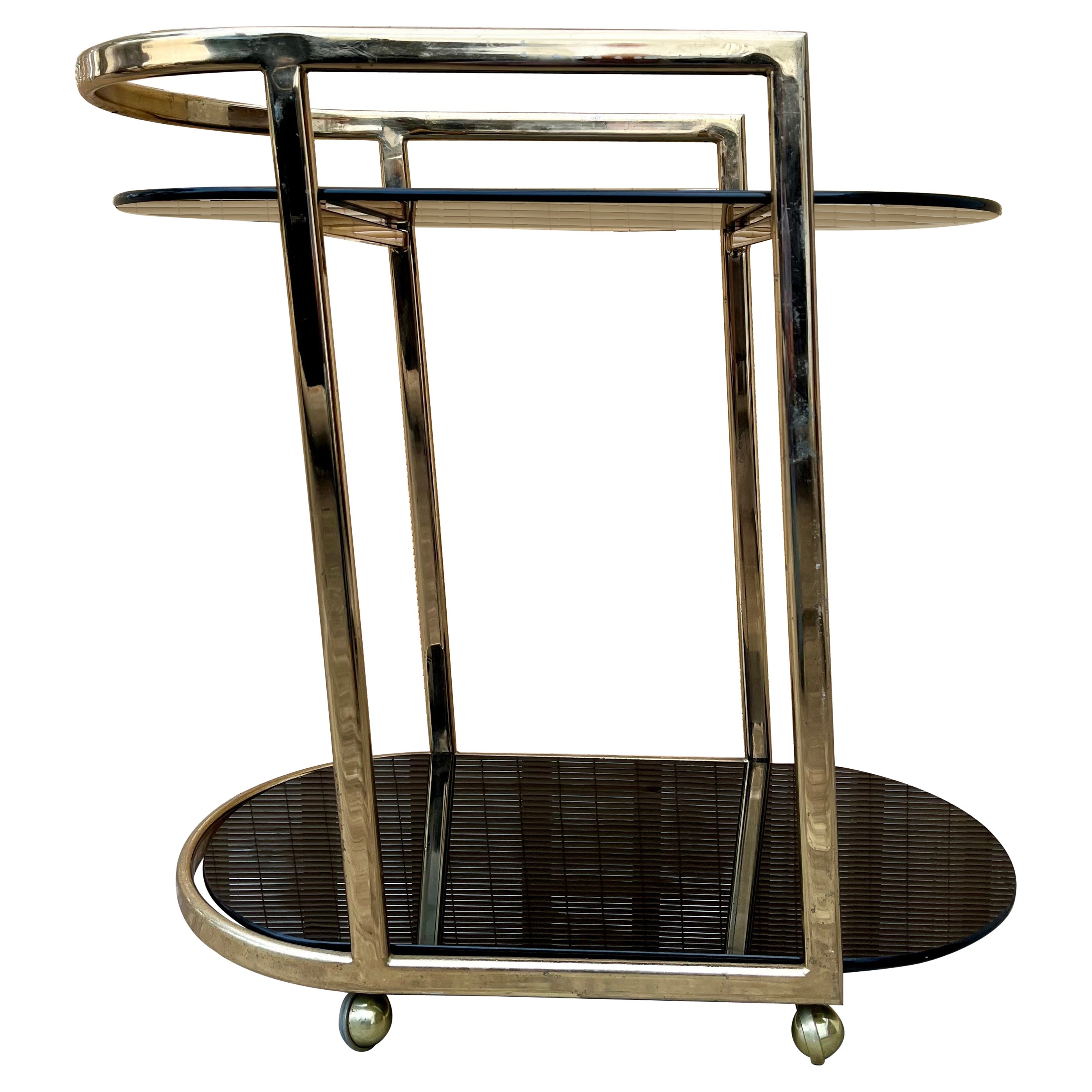 Mid Century Modern Two Tier Brass & Glass Dry Bar/ Serving Cart. Circa 1970s For Sale