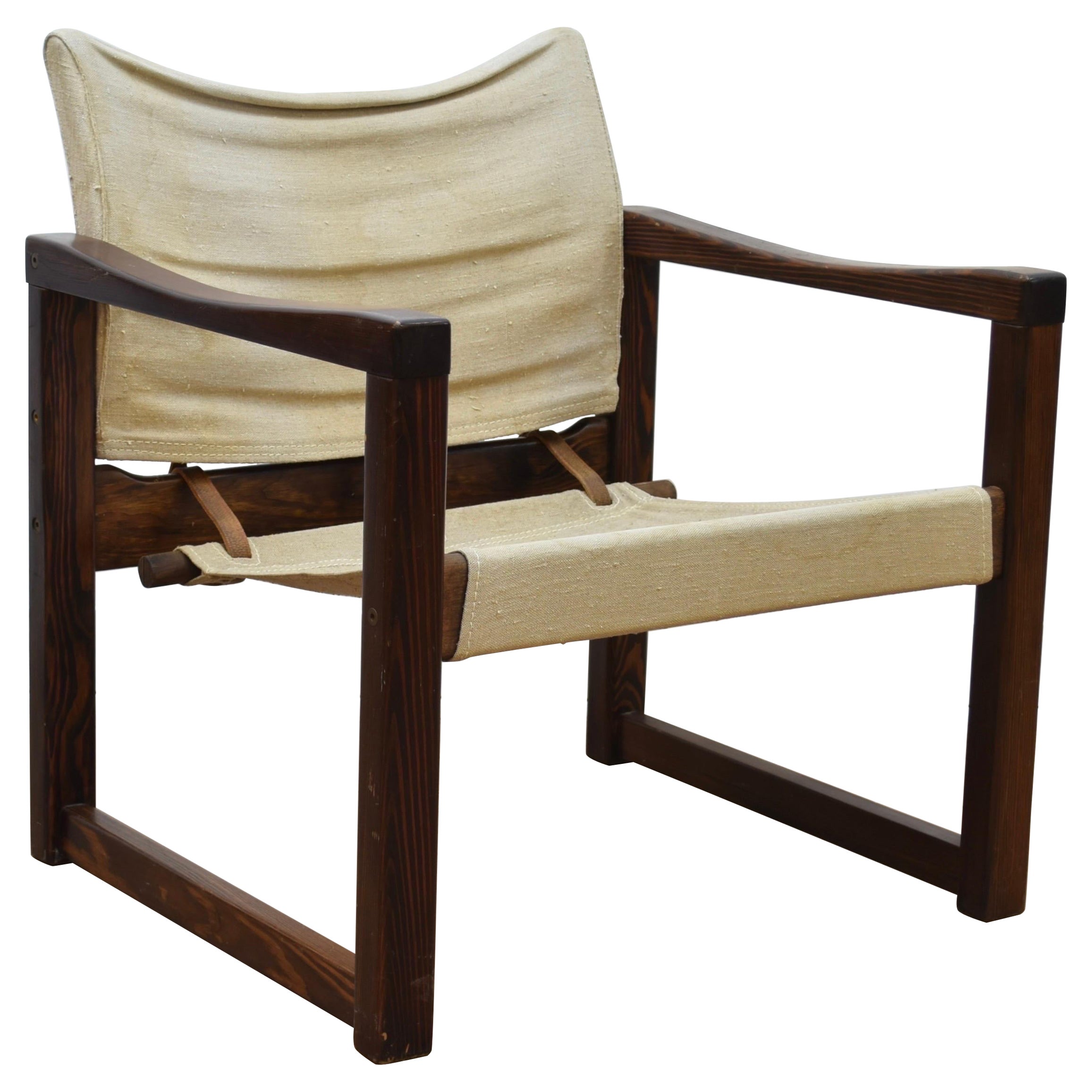 Vintage Oak & Canvas Safari Chair by IKEA