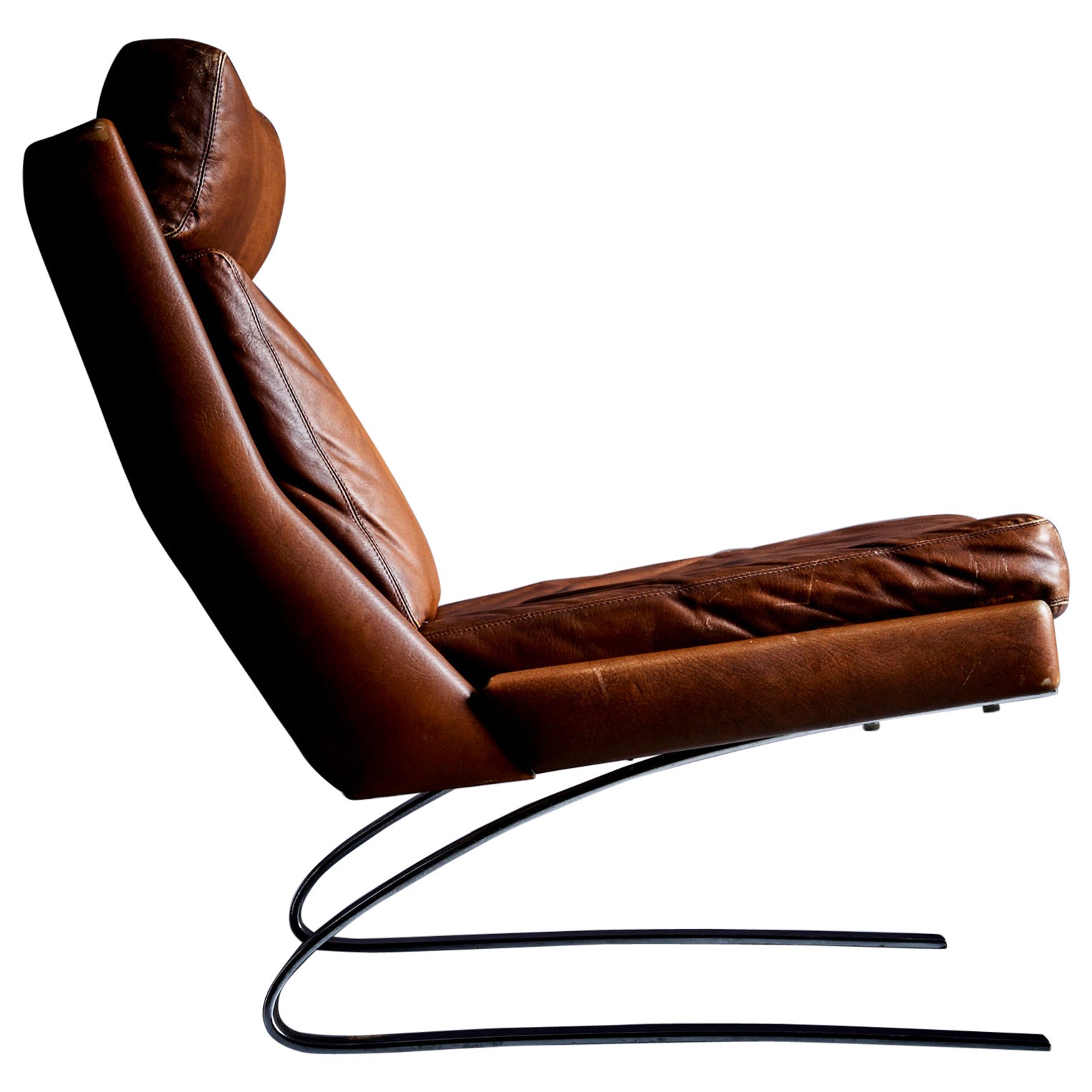 Swing Slipper Brown Leather Lounge Chair by Reinhold Adolf for Cor, 1960s For Sale