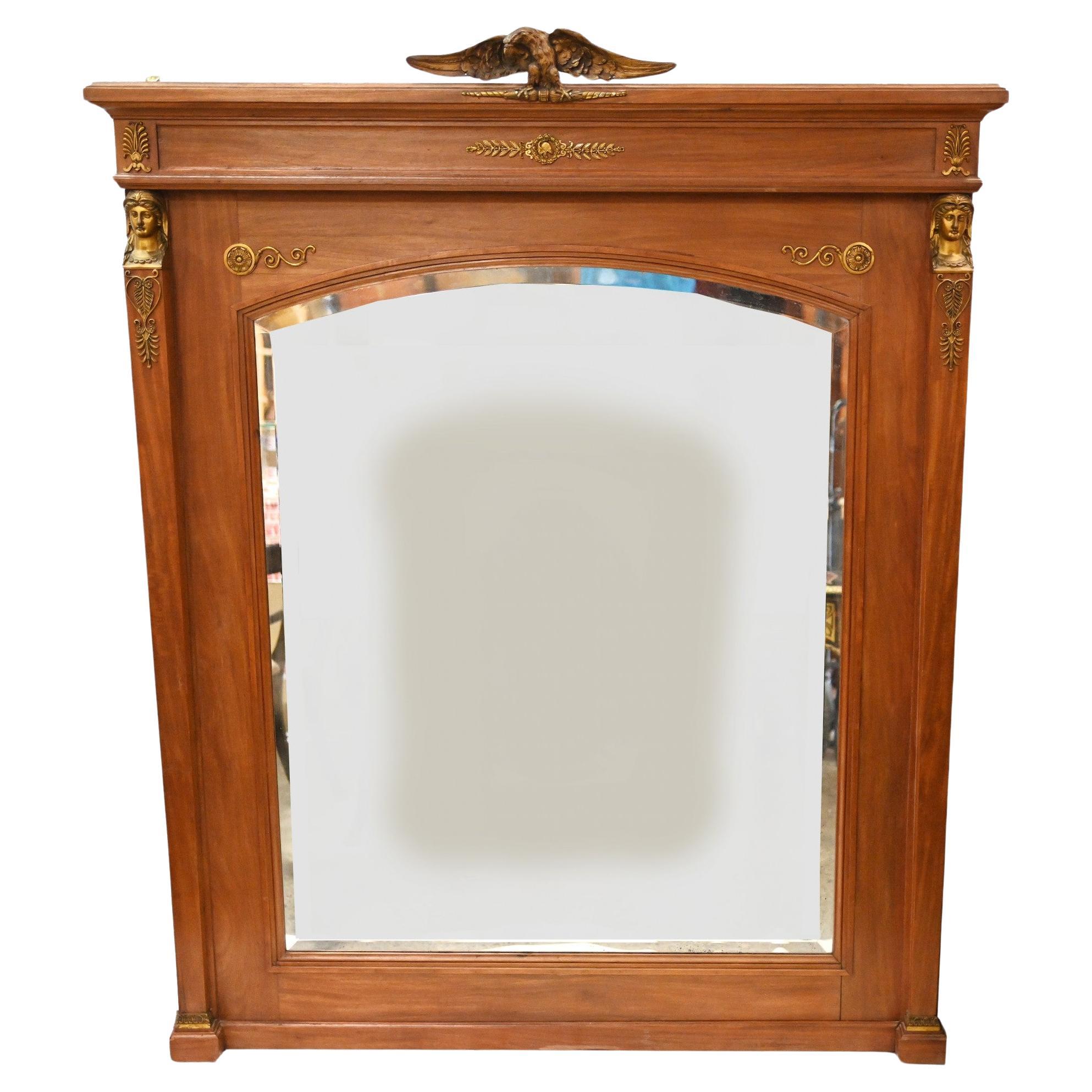 French Empire Mirror Overmantle Satinwood Gilt 1840 For Sale