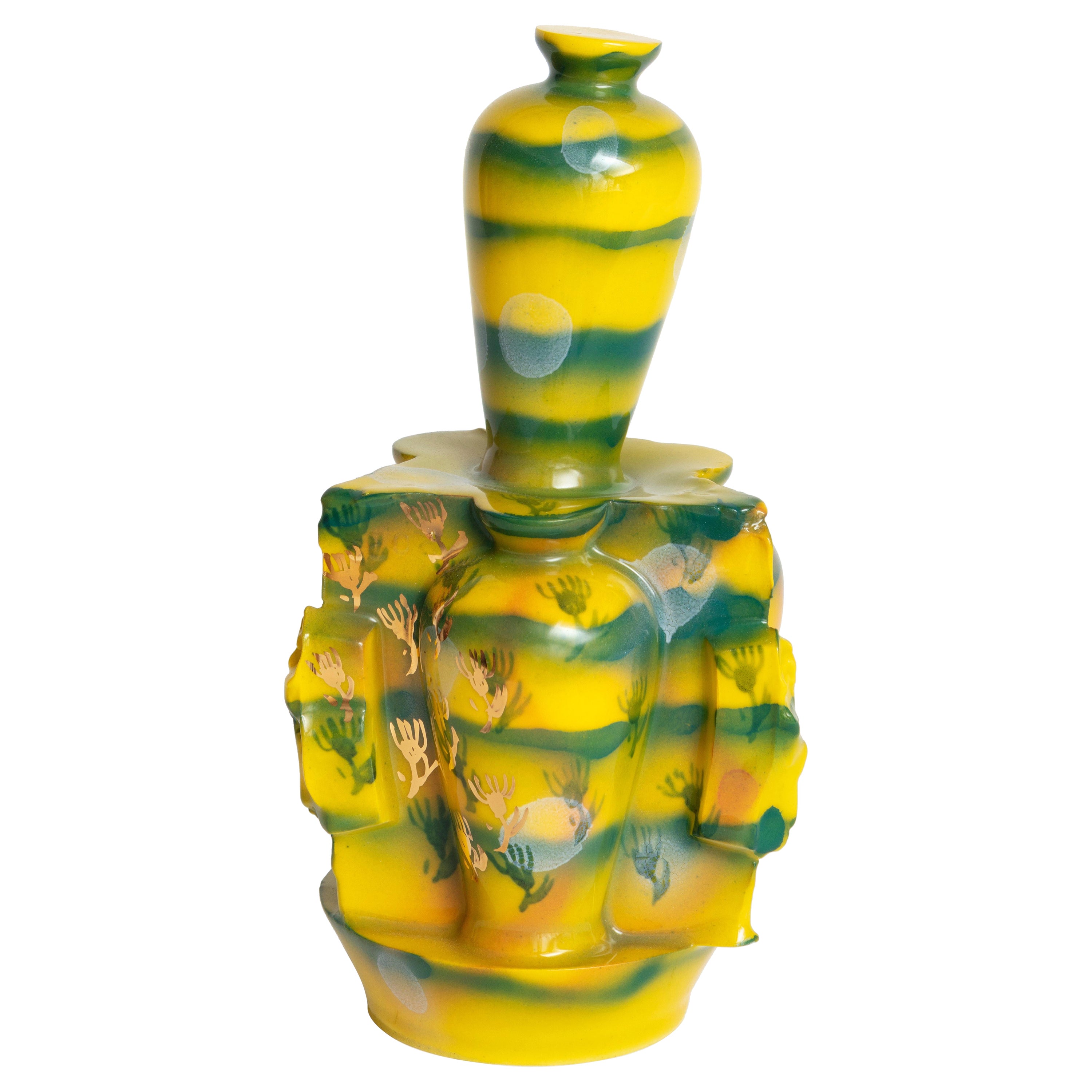 "Top" decorated enameled porcelain vase, unique piece For Sale