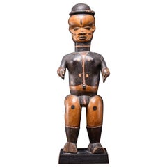 Vintage Ibibio Anthropomorphic Standing Male Janus Figure, Nigeria