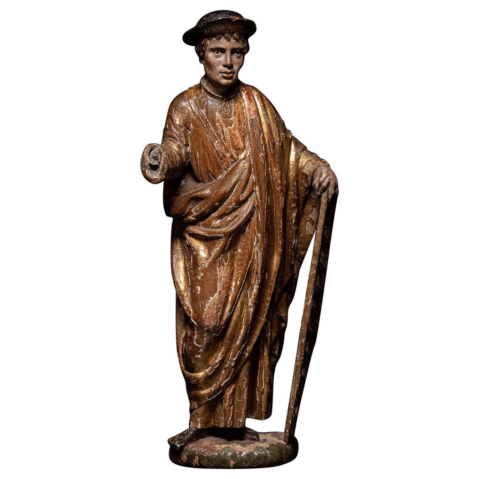 Polychromierte Statue der Sint Alexis aus Edessa. Flämische Schule, Belgien im Angebot