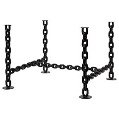 Vintage Black Lacquered Brutalist Marine Chains Dining Table Structure - France 1970s