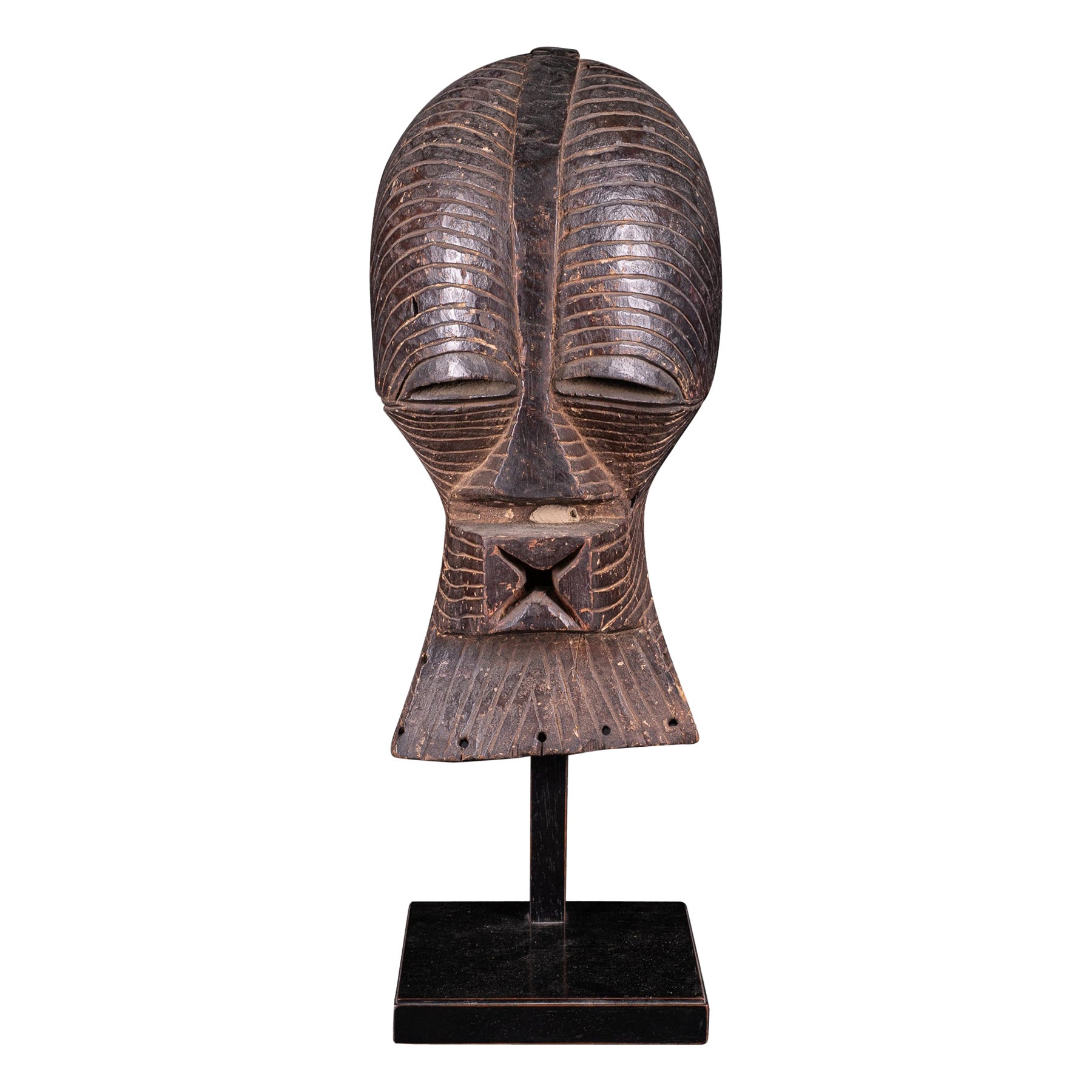 Female Kifwebe Mask with old collection label, Luba-Songye People, DR Congo