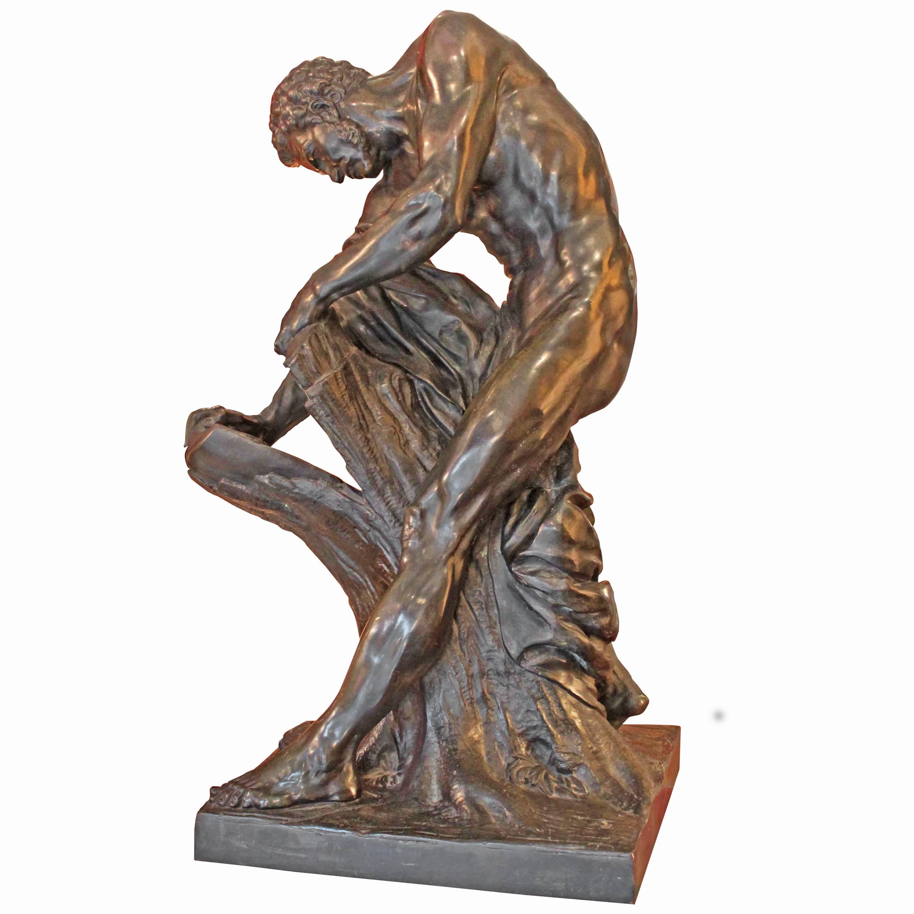 Bronze Statue of Milos of Croton after Edme Dumont For Sale