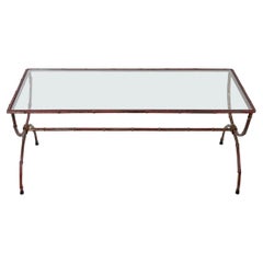 Retro Distressed Gilt Faux Bamboo and Glass Coffee Table