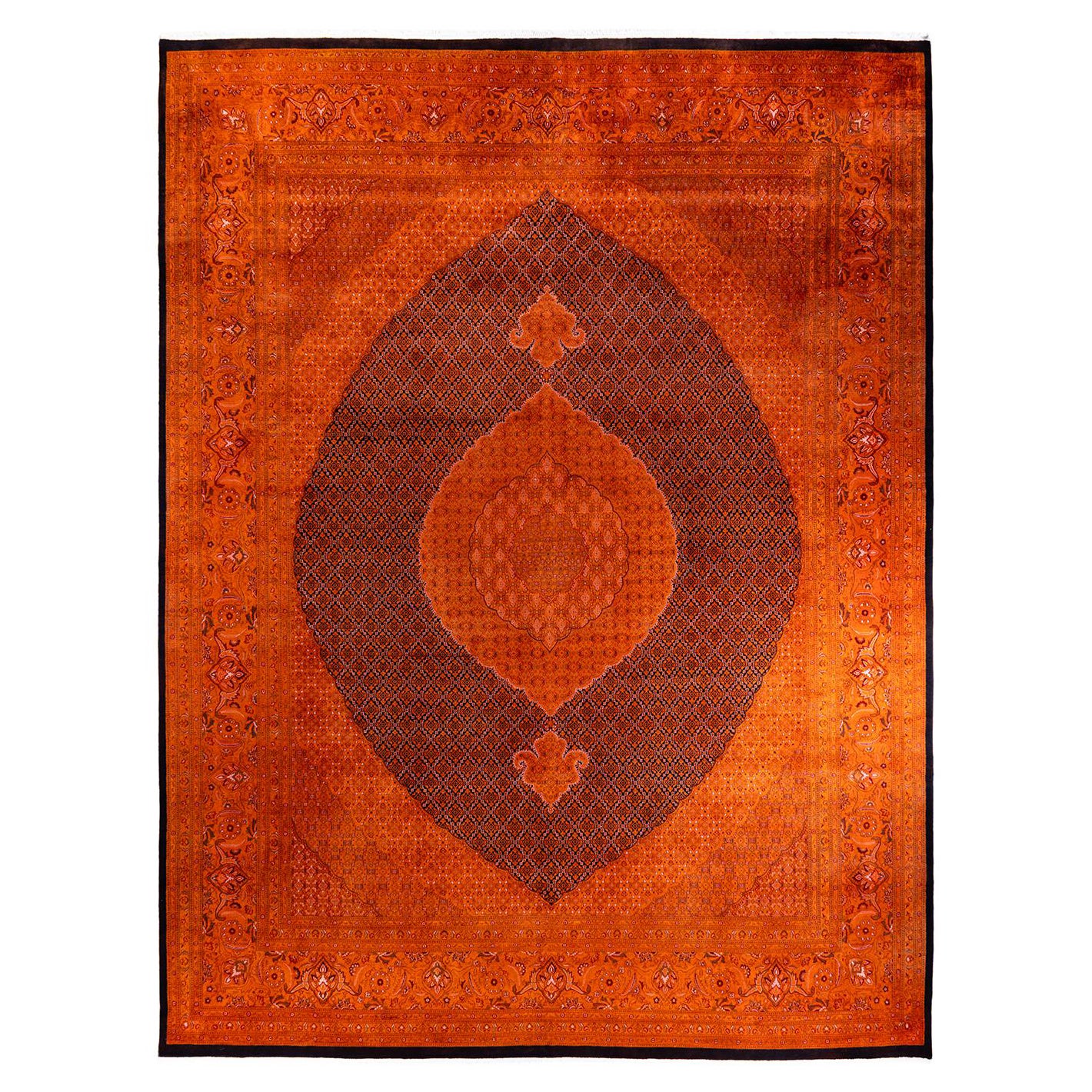 Contemporary Overdyed Hand Knotted Wool Orange Area Rug For Sale