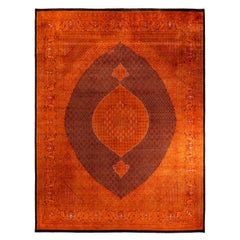 Contemporary Overdyed Hand Knotted Wool Orange Area Rug