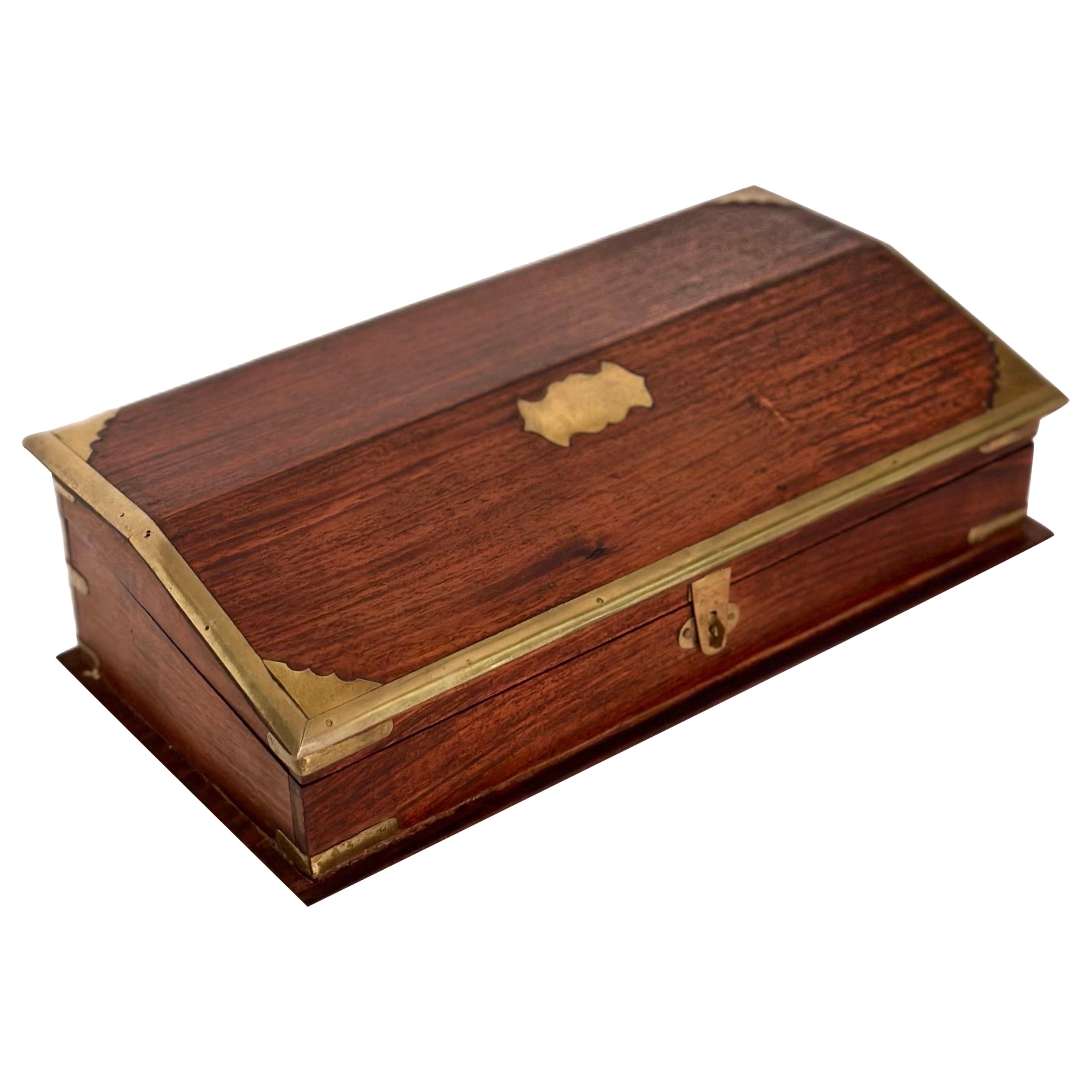 Vintage Campaign Style Wood and Brass Box For Sale