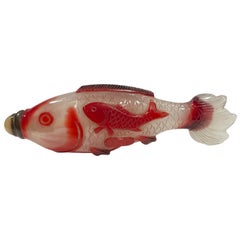 Antique Chinese Red overlay glass snuff bottle depicting a fish, China, 19th century