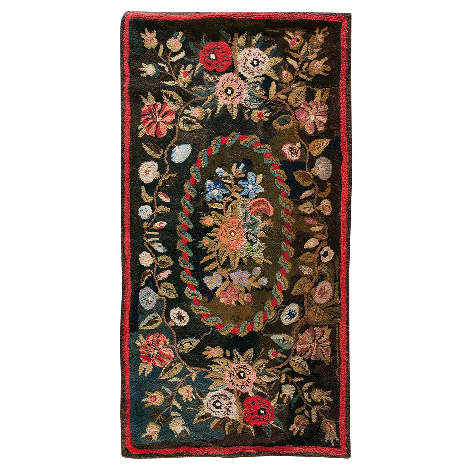 19th Century American Hooked Rug 2' 6"x 5'  For Sale
