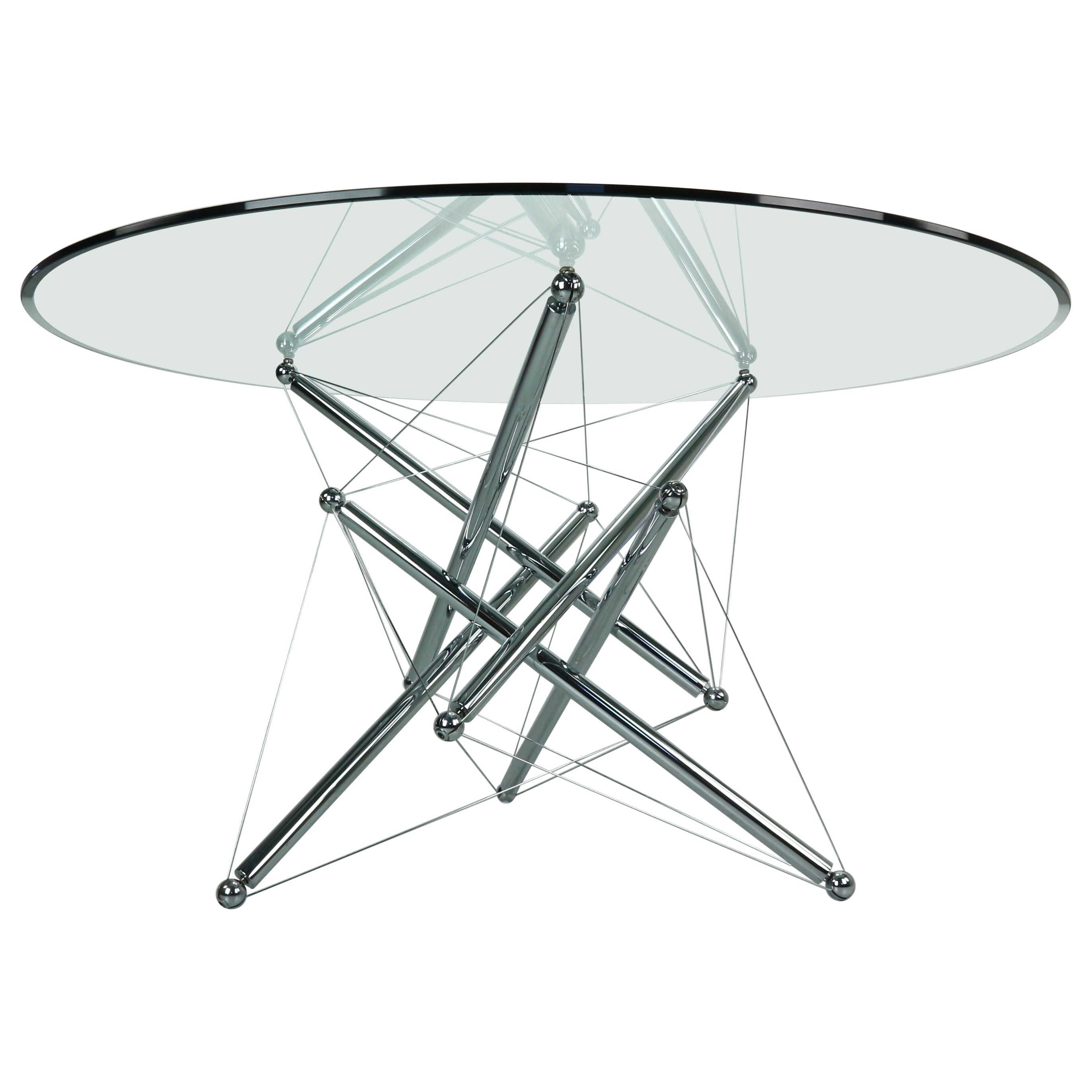 Theodore Waddell for Cassina 714 Tensegrity Chromed Steel Dining Table, 1980s 