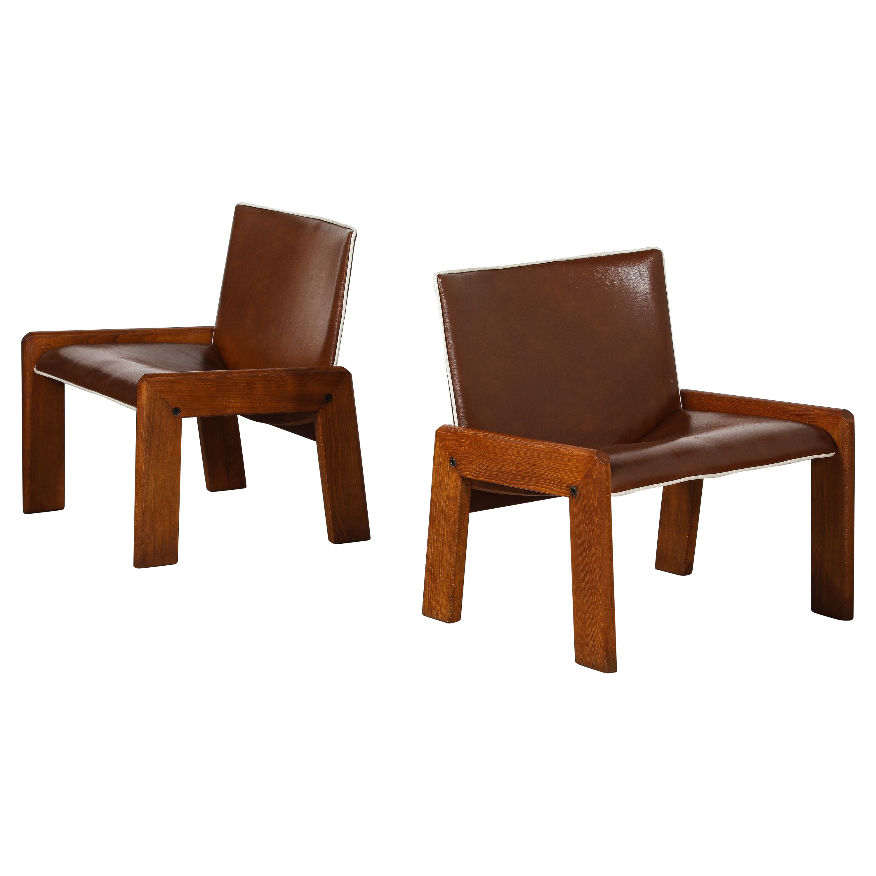 Pair of Leather Side Chairs by B&T Salotti, Italy, circa 1970 For Sale