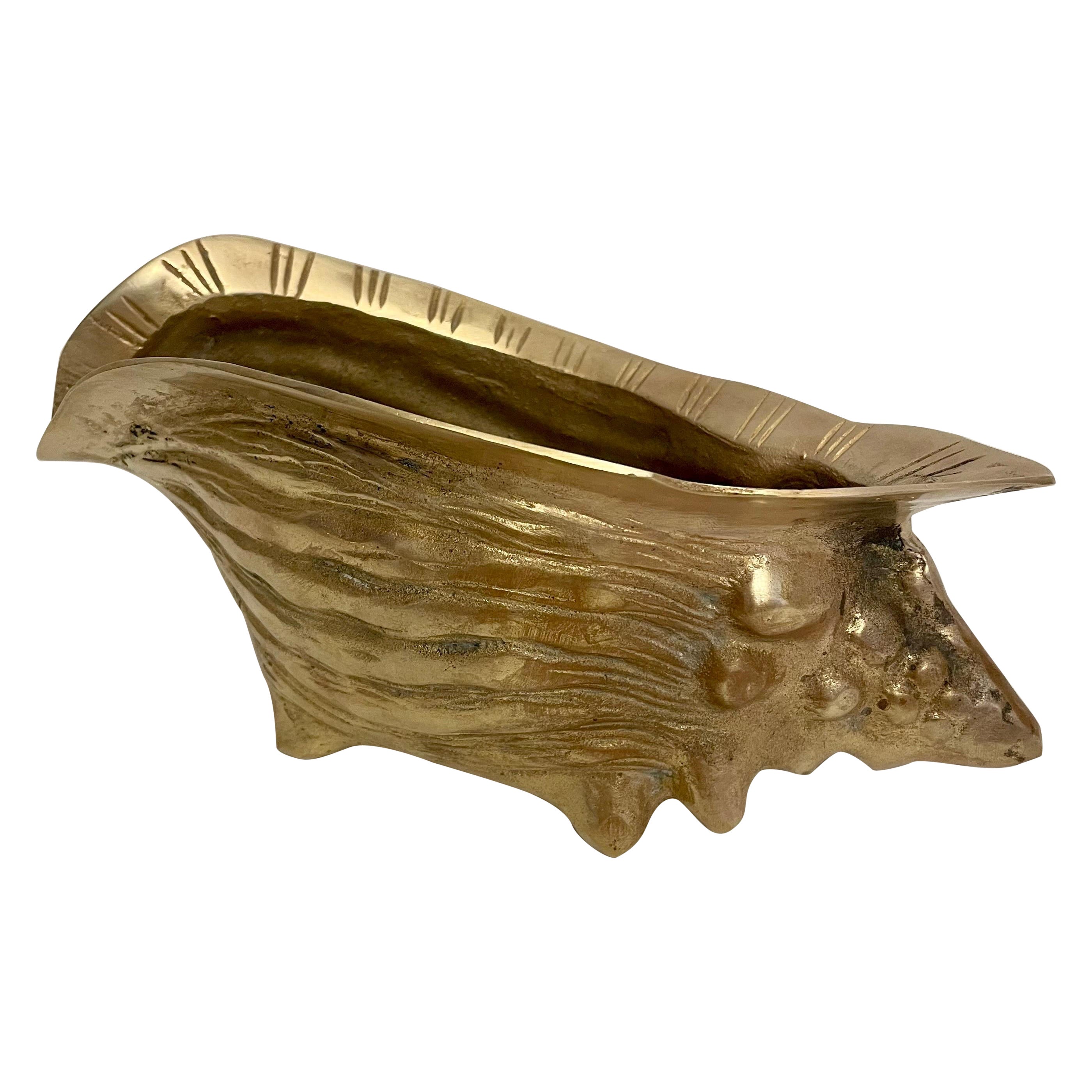 Vintage  Brass Seashell Planter For Sale