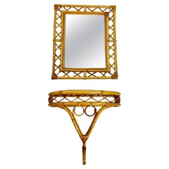 Mid-Century Bamboo Mirror and Console Attributed to Tito Agnoli, 1960s set of 2