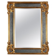 Retro Richly decorated wall mirror in resin with golden ornaments and smoked mirror gl