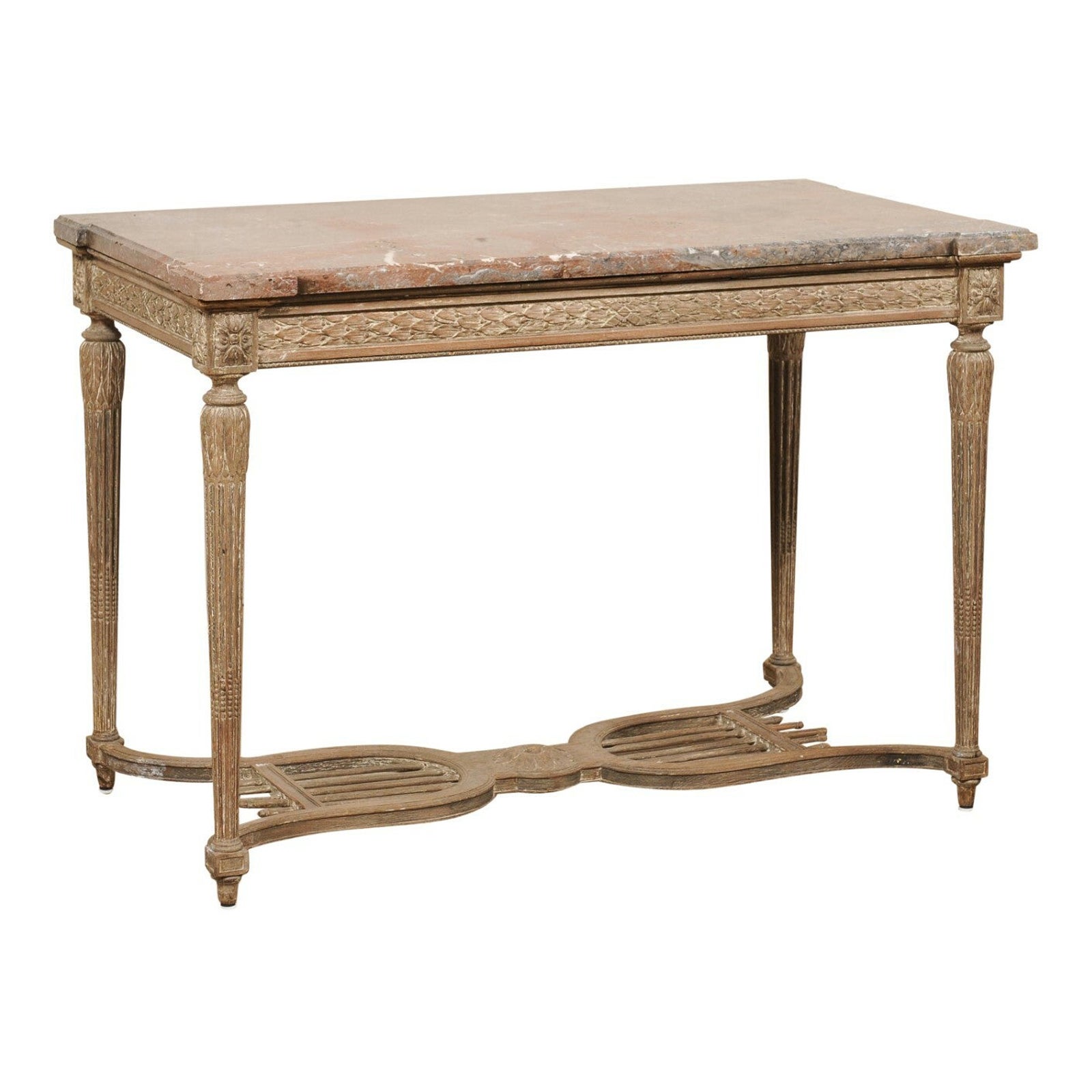 Elegant French "Harp" Motif Carved Console Table w/Marble Top, Late 18th C. For Sale