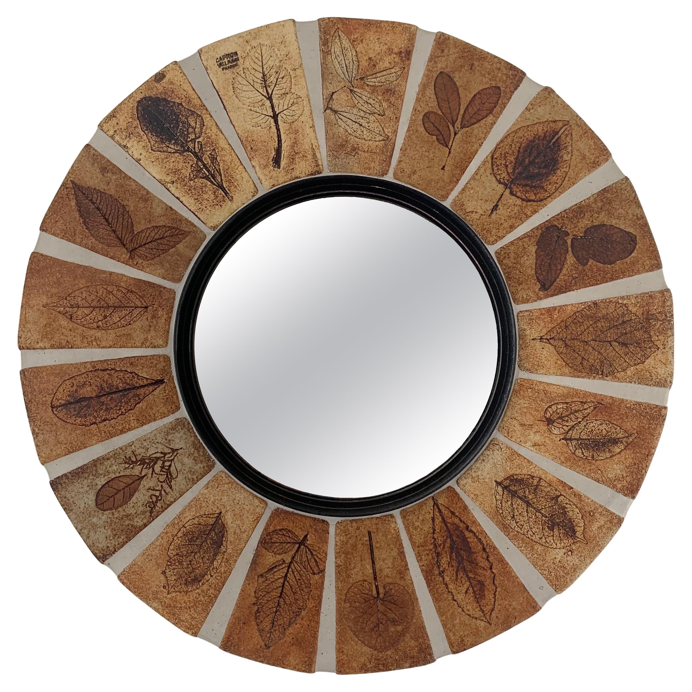 Roger Capron Signed Ceramic Round Mirror, circa 1970, Vallauris, France.