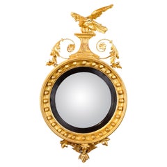 Antique Regency Giltwood Convex Mirror