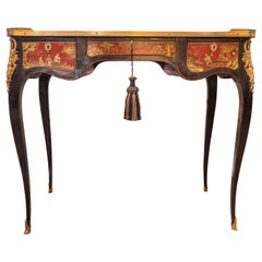 Antique A fine 19th c French red lacquered Chinoiserie inspired writing desk