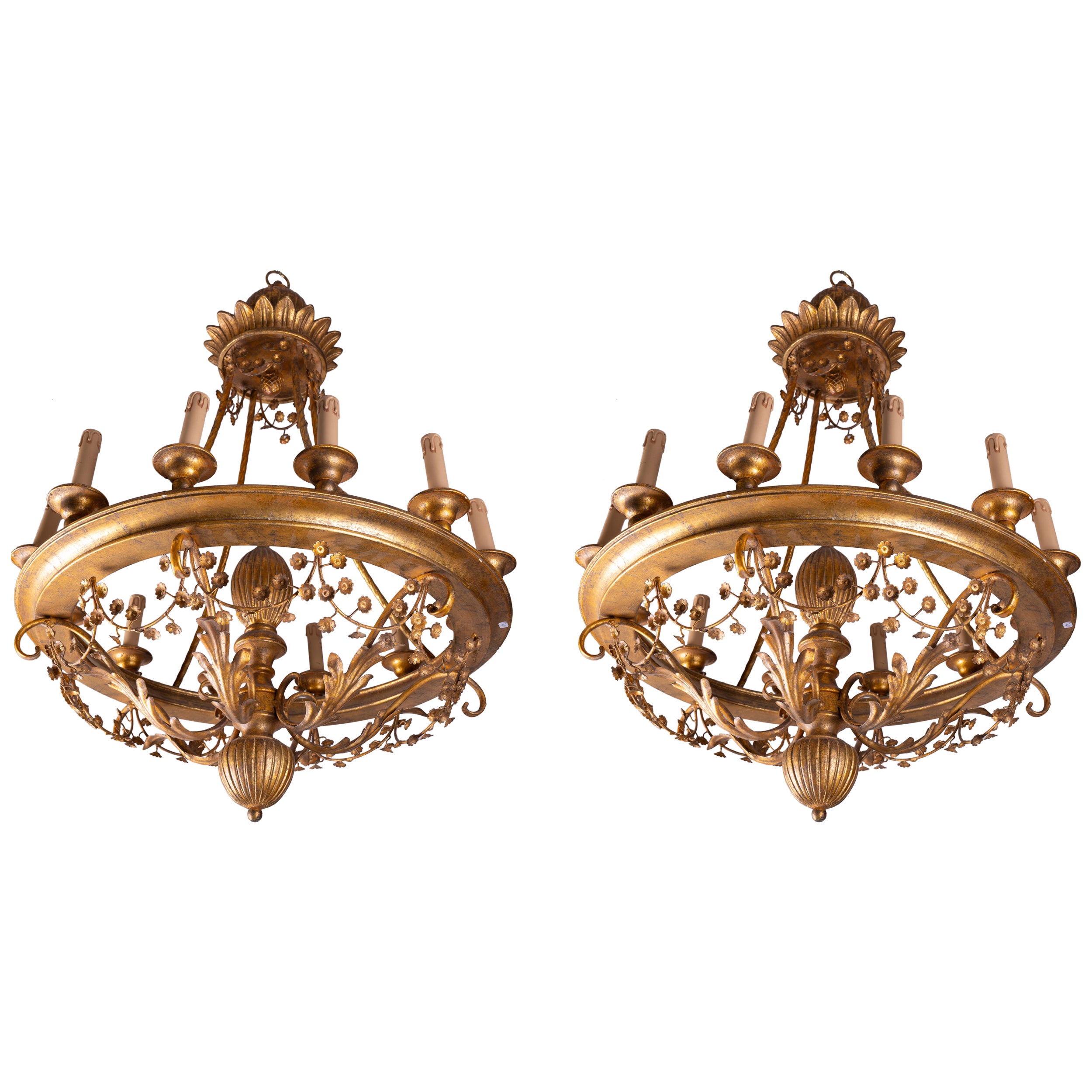 Pair of Belle Epoch Giltwood Chandeliers 