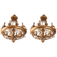 Antique Pair of Belle Epoch Giltwood Chandeliers 
