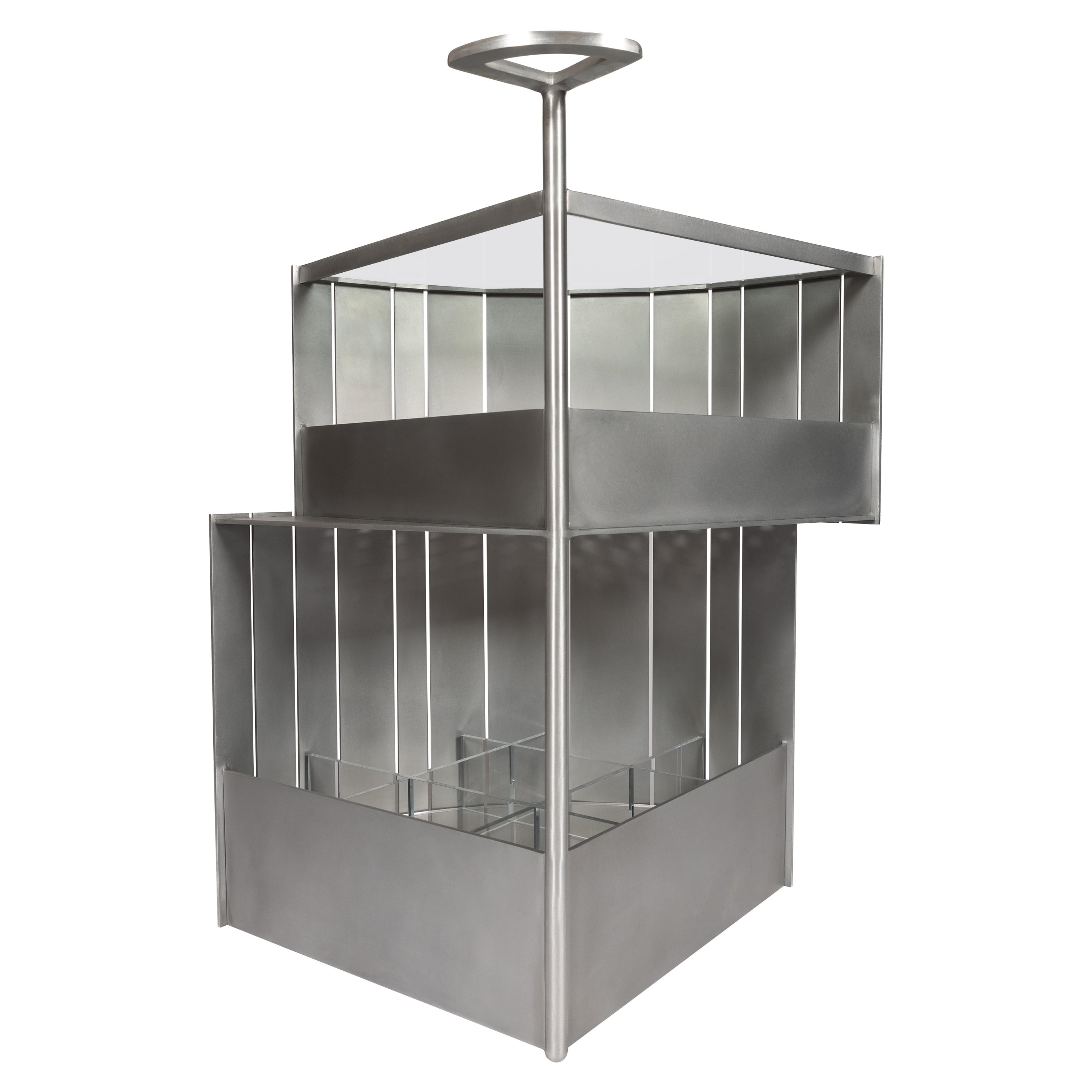 BC Bar Cart by Jonathan Nesci in Machined and Waxed Aluminum Plate, acrylic 