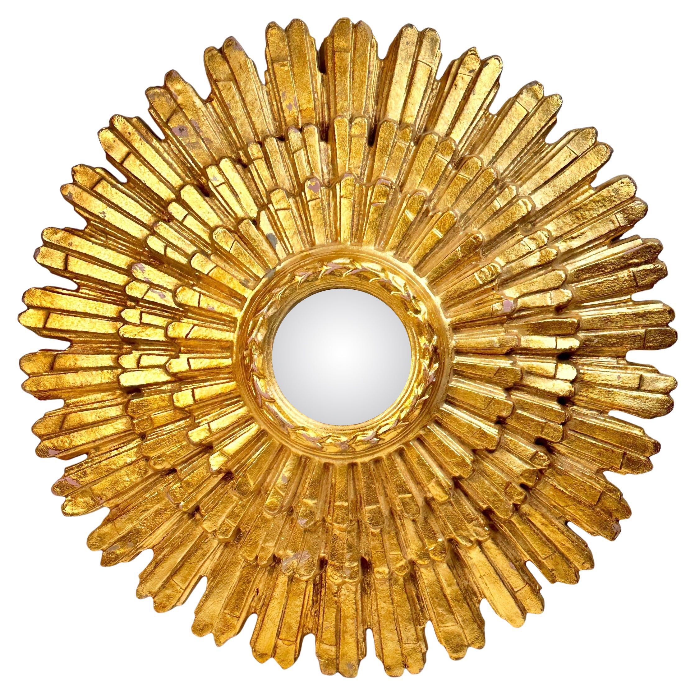 Superbe grand miroir en étoile en bois doré, Italie, vers 1950 en vente