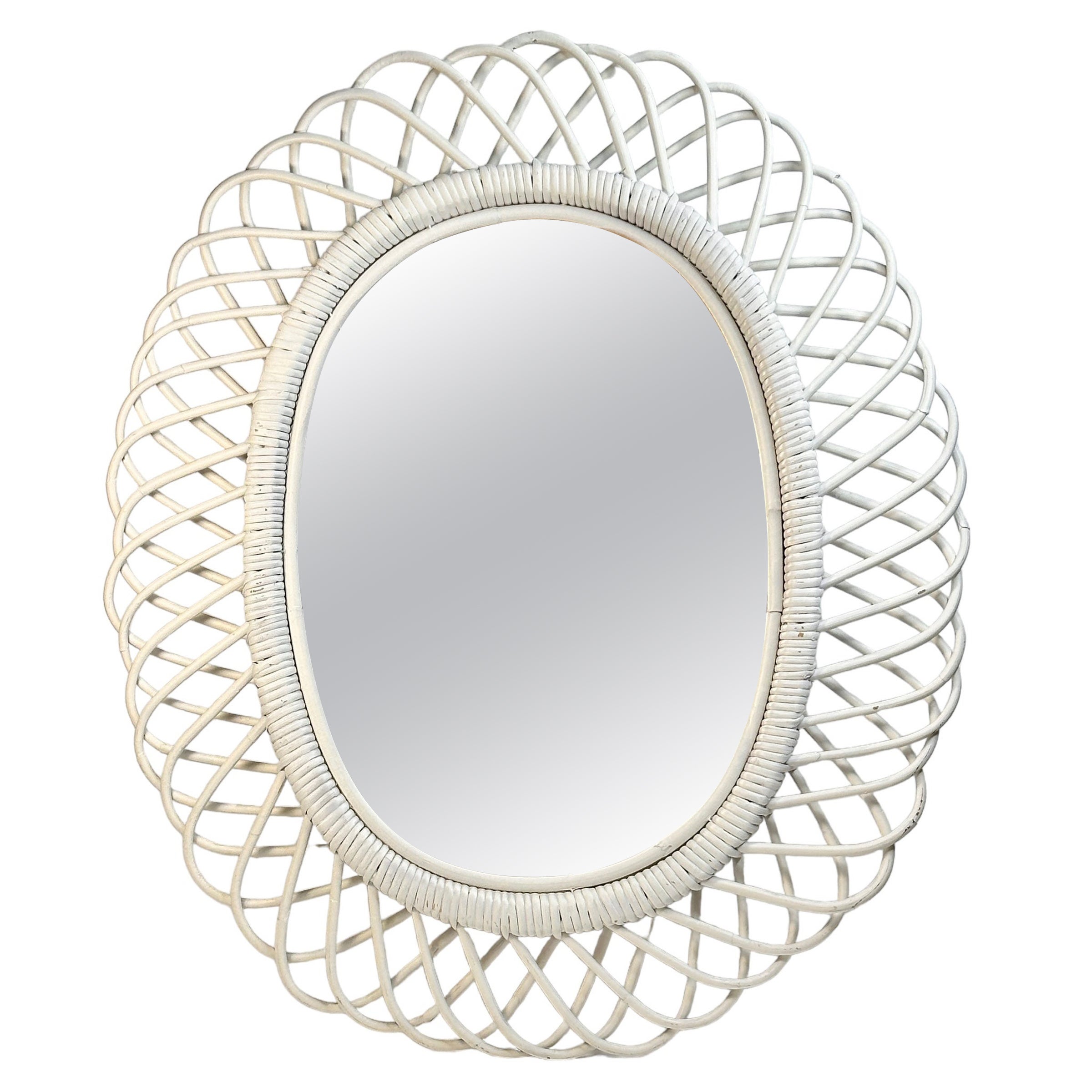 Mid-Century Modern Handcrafted Oval Rattan Mirror, Italy, 1960s Albini Style For Sale