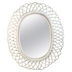Retro Mid-Century Modern Handcrafted Oval Rattan Mirror, Italy, 1960s Albini Style