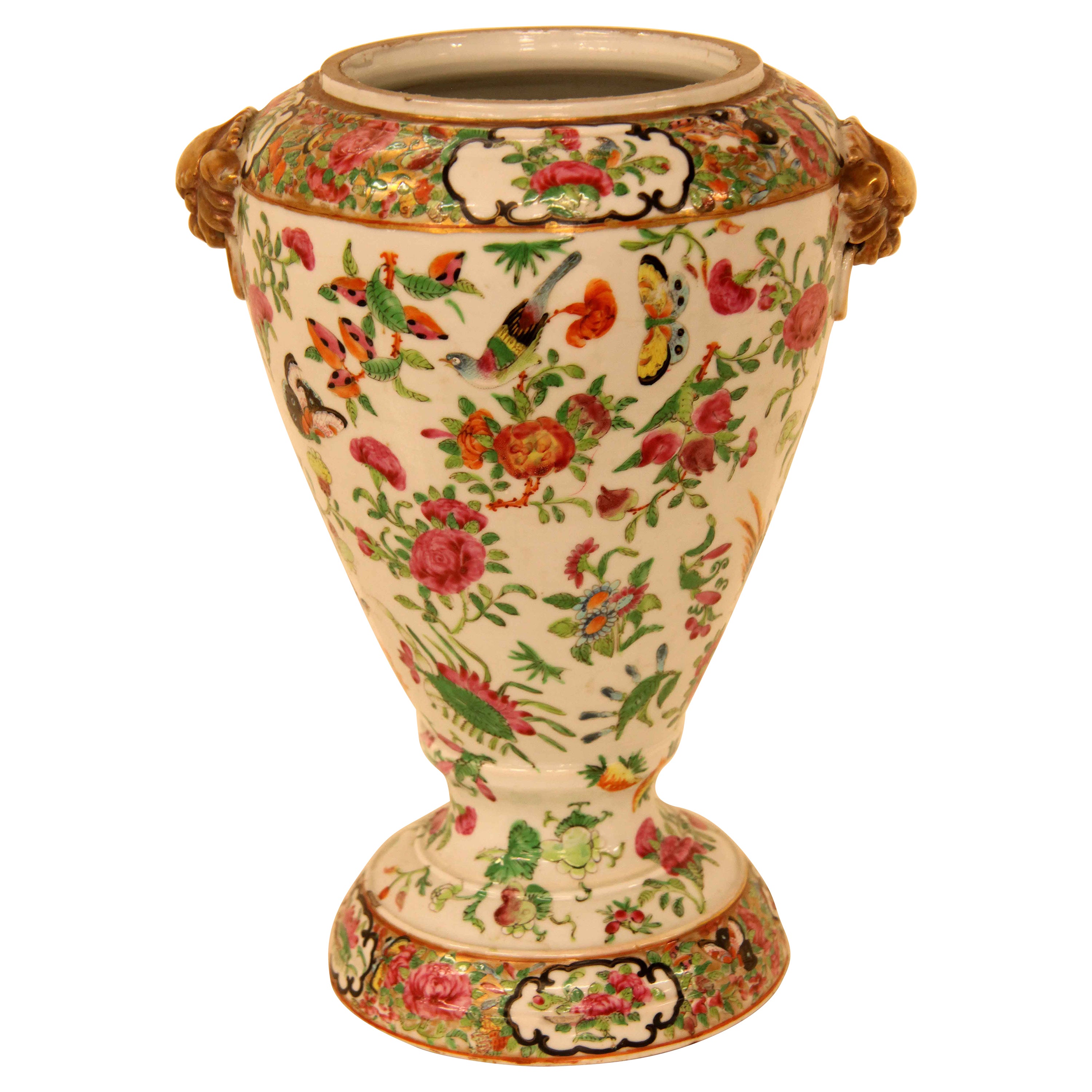 Vase à pied en forme de rose familiale du 19e siècle