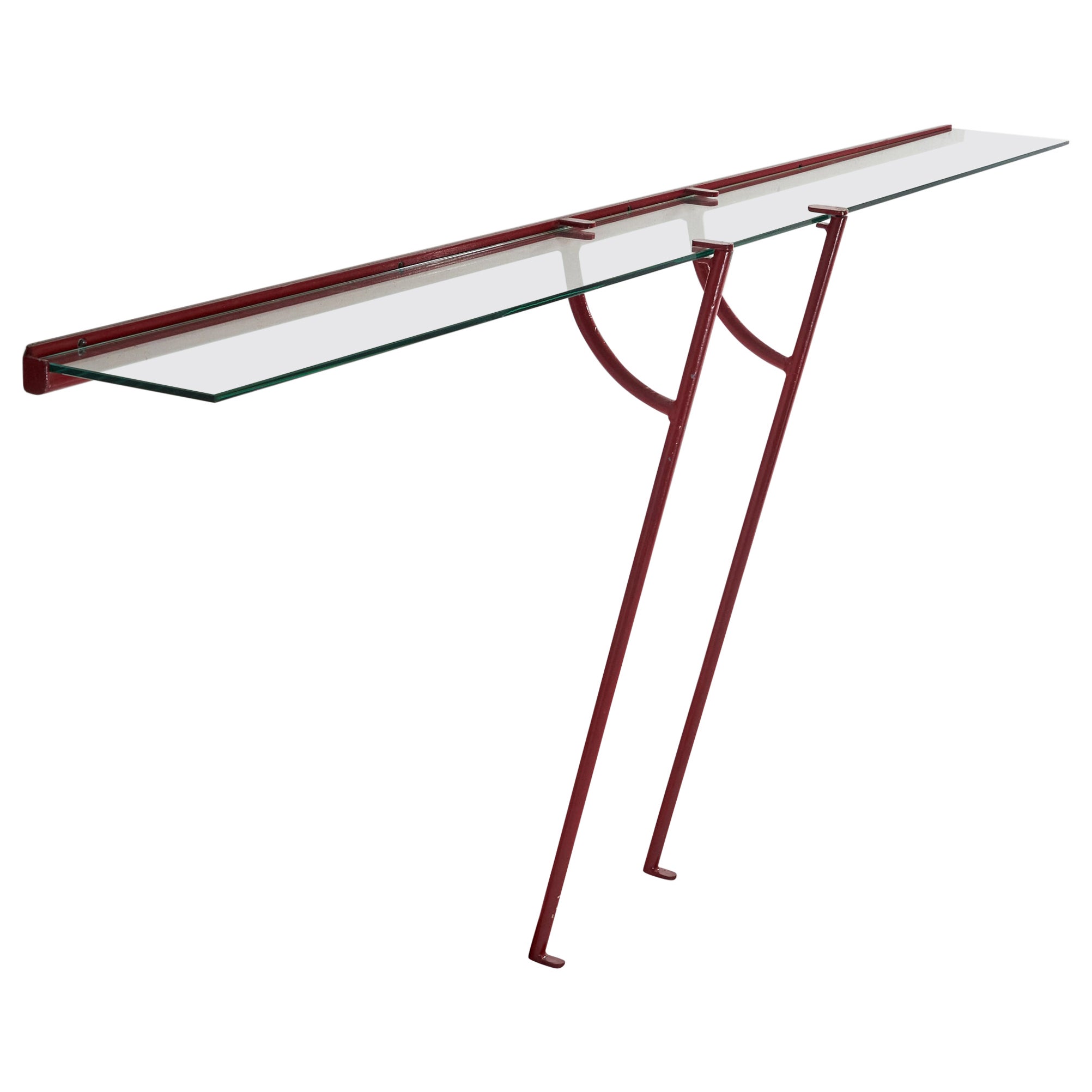 Italian Designer, Wall-Mounted Console, Metal, Glass, Italy, 1960s For Sale