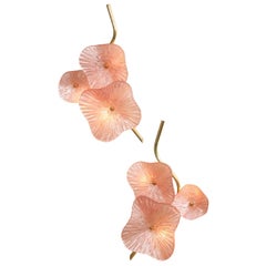  Paire d'appliques en verre de Murano « Flower » et laiton rose pâle, Italie