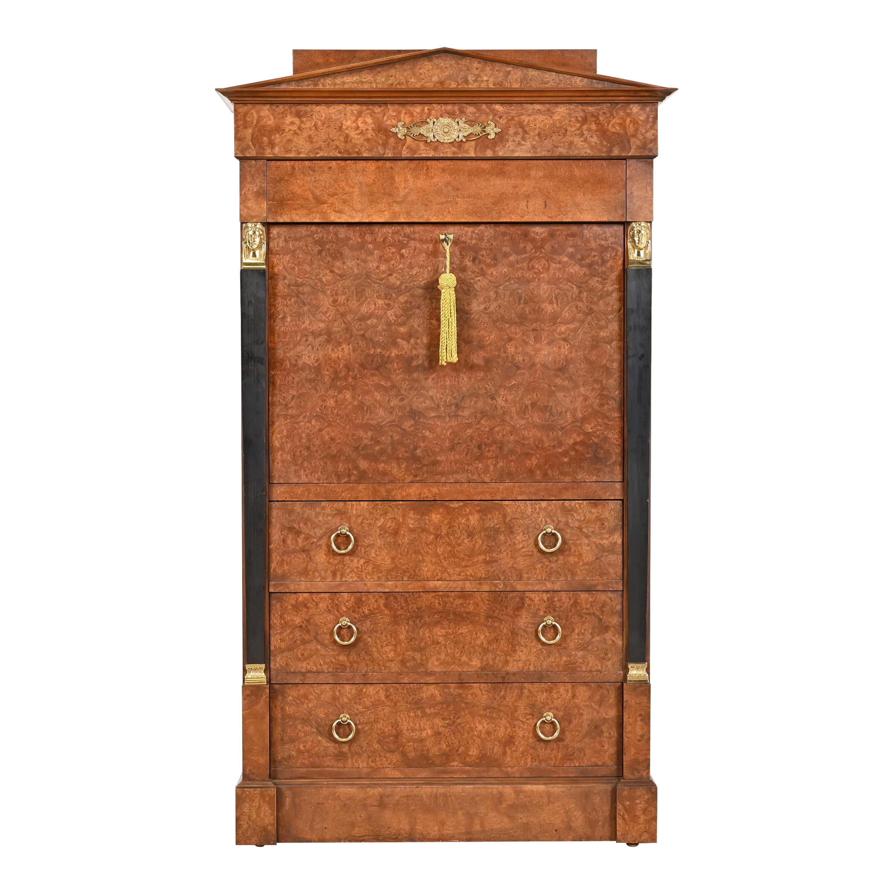 Baker Furniture Französisch Empire Wurzelholz Secrétaire á Abattant mit Messing Ormolu im Angebot