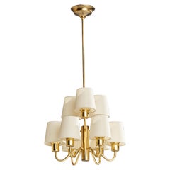 Vintage Hans Agne Jakobsson, Chandelier, Brass, Fabric, Sweden, 1960s