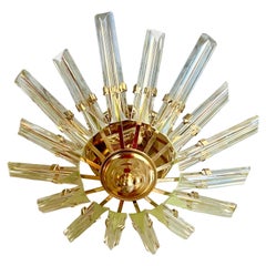 Retro Camer ceiling light Glass with Gilt Gold Structure, Italy, 1980