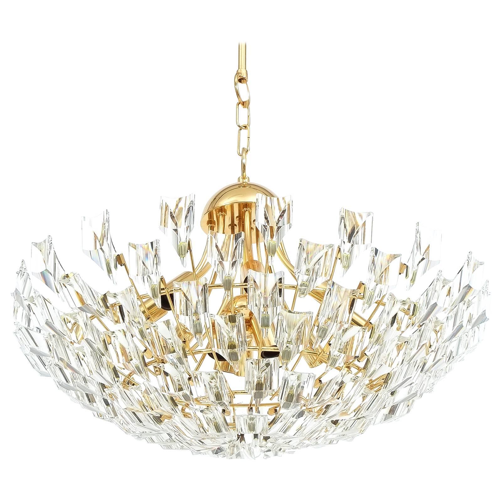 Large Glass and Brass Chandelier by Stilkrone Italy , circa 1970 For Sale
