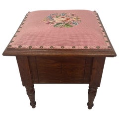 Retro Needlepoint Embroidery Footstool With Wooden Base.